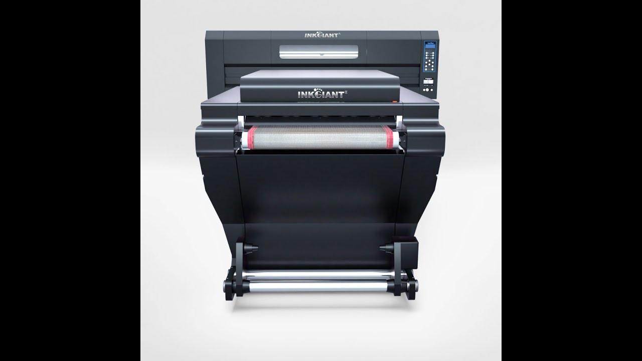 INKGIANT 3rd generation 4heads DTF machine with powder recycling shaker printing show