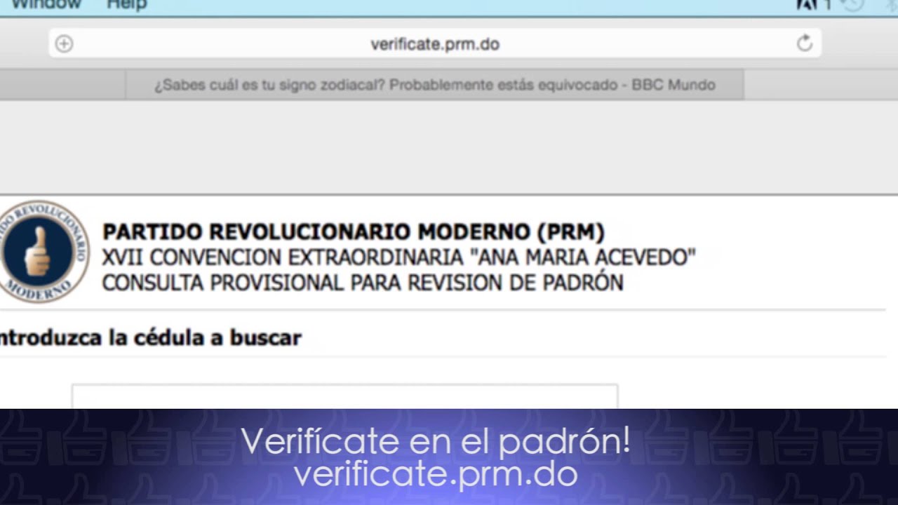 Verificate en el Padrón PRM YouTube