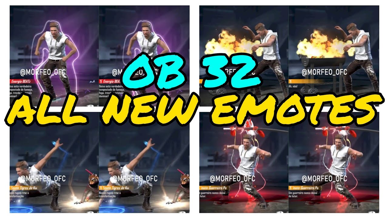 UPCOMING ALL EMOTES OB32 FREEFIRE | ALL NEW EMOTES FREEFIRE | OB32 ALL EMOTES FREEFIRE | OB32 EMOTES