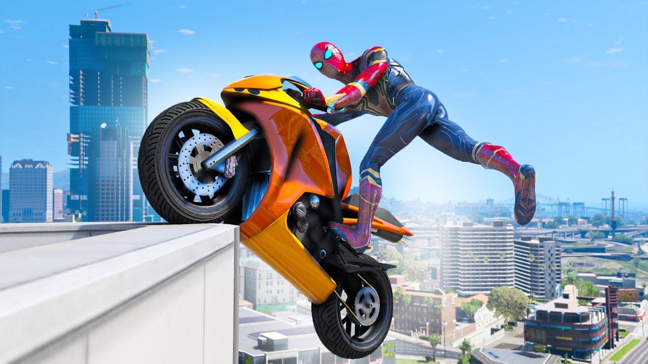 IRON Spiderman Gameplay Funny Fails in GTA 5 - Spider-man Motorcycle Crash (Euphoria Ragdolls) #15