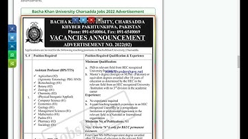 Bacha Khan University Charsadda Jobs 2022 – Download Form