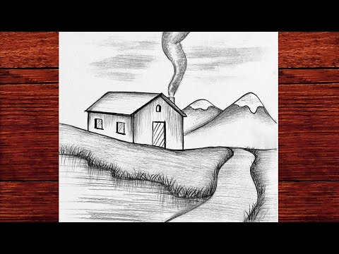Kolay Karakalem Manzara Resmi Adım Adım Nasıl Çizilir - Doğa Manzarası Çizimi 