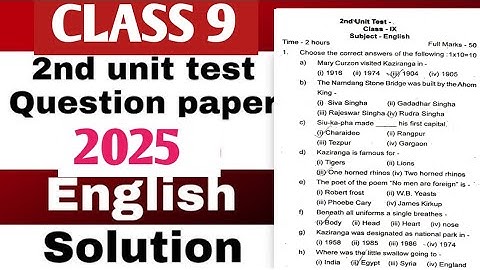 2nd unit test question paper class 9 English 2025//class 9 English 2nd unit test question paper 2025