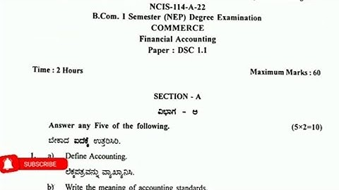 B.com 1 Sem Financial Accounting Questions Paper 2022. Gulbarga University. NEP SYALLABUS.