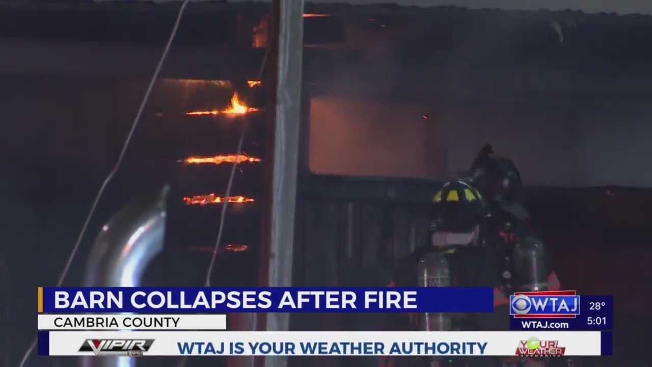 Barn destroyed after collapsing in Blair County fire | WTAJ - YouTube