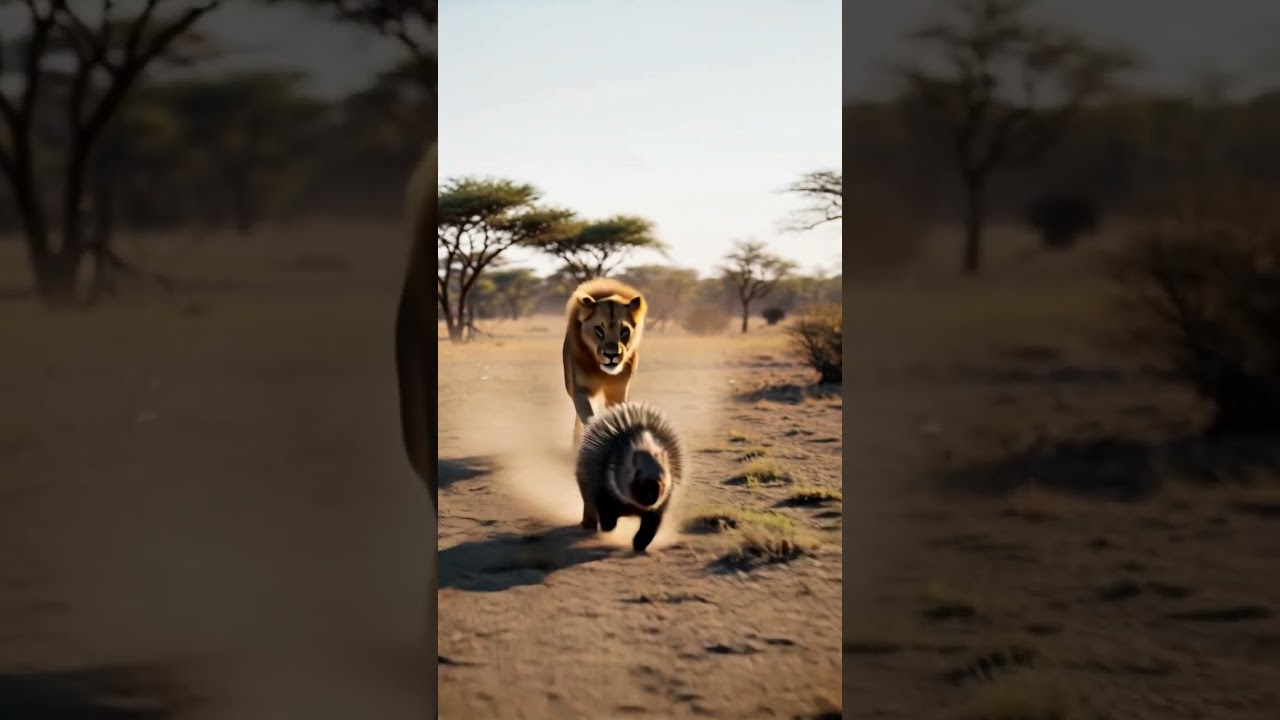 “Lion vs Porcupine 😱 The Most Unexpected Chase!” 