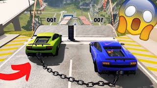 Chained Cars vs Bollard and Rollers 😱 // Beamng Drive Crashes screenshot 5