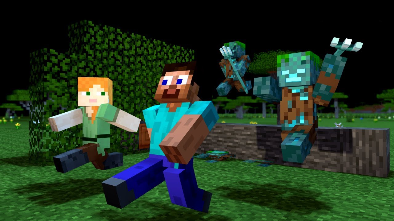 Minecraft Alex Fight Steve & Alex Fight Drowned Trident #3 - YouTube