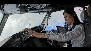 Beautiful Female Pilot Take off Boeing 737-800