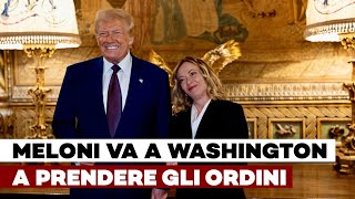 Meloni va a Washington a prendere gli ordini. Il PD reagisce sgomberando i pacifisti