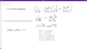 sec(x) / (csc x - cot x) - sec x / (csc x + cot x) = 2 csc x verify the pythagorean identity