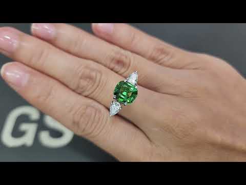 Garnet tsavorite Neon Green cushion cut 3.01carats, Tanzania Video  № 1