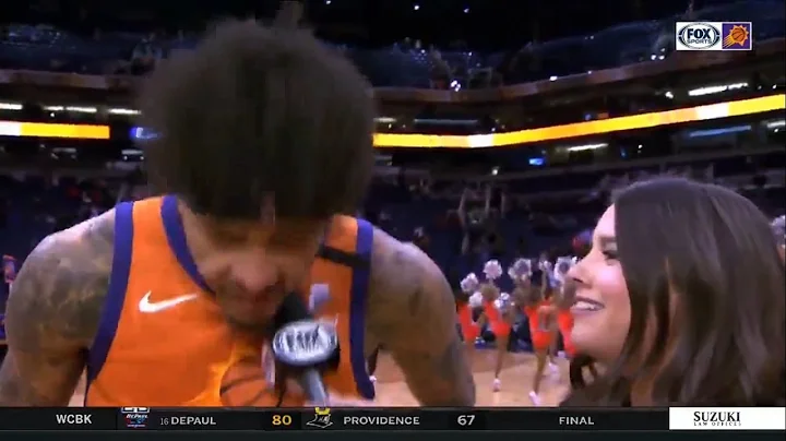 Kelly Oubre Jr. almost breaks the mic headbanging during interview - Suns vs Knicks