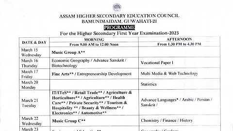 HS 1st Year Final Exam Routine 2023/HS 1st Year 2023 Exam Date/AHSEC hs 1st year exam 2023