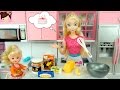 Frozen Elsa and Her Baby Bake a Cake - Doll Kitchen with Toy Microwave, Oven, Regrigerator