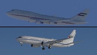Dubai Air Wing 747-422 [A6-HRM] and 737-8E0(BBJ) [A6-MRS] at Calgary Airport ᴴᴰ