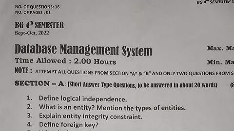 Database Management System | BBA 4th sem previous papers