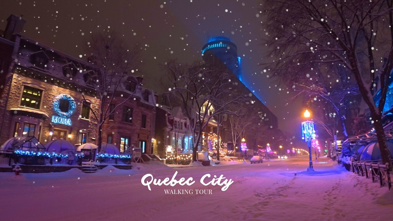 4K 🇨🇦 Quebec City Snowy Midnight Walk ❄️ A Peaceful Winter Walking Tour in Old Quebec w/ Captions