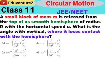 A small block of mass m is released from the top of as smooth hemisphere of radius R with the horizo