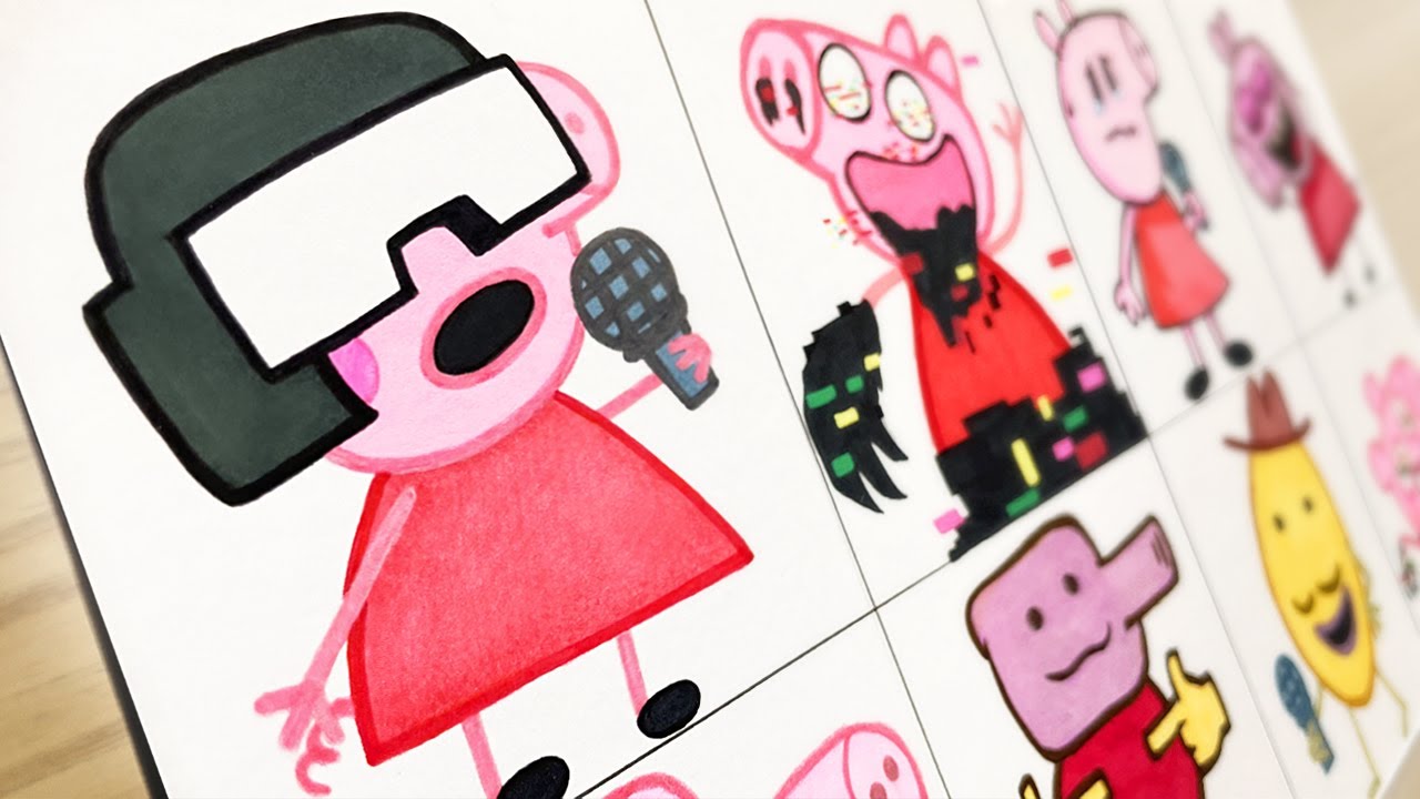 Drawing FRIDAY NIGHT FUNKIN'-Peppa Pig / Peppa.EXE / Muddy Puddles Funkin / Pibby Peppa Pig