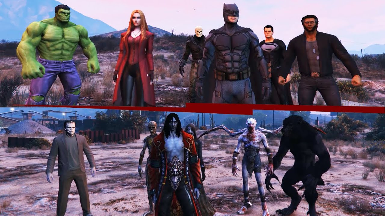 Avengers & Justice League vs Classic Horror - Ultimate Battel (GTA 5)