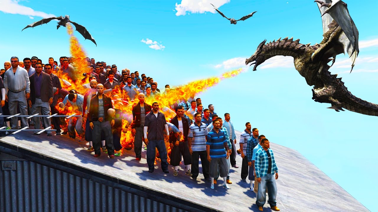 100 PEOPLE vs. 1 DRAGON! (GTA 5 Game of Thrones Mod)