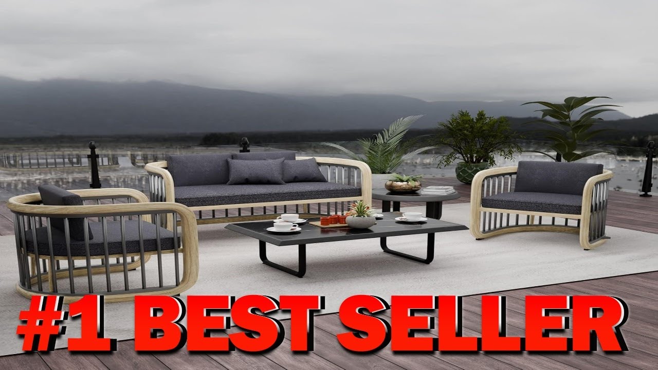 LeisureMod Klyra 5 Piece Outdoor Patio Conversation Set Grey Olefin Cushions Powder Coa - B0F9QQXP4B