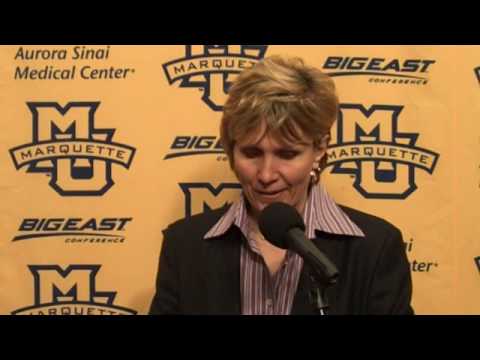 Terri Mitchell reacts to Marquette's win over No. ...