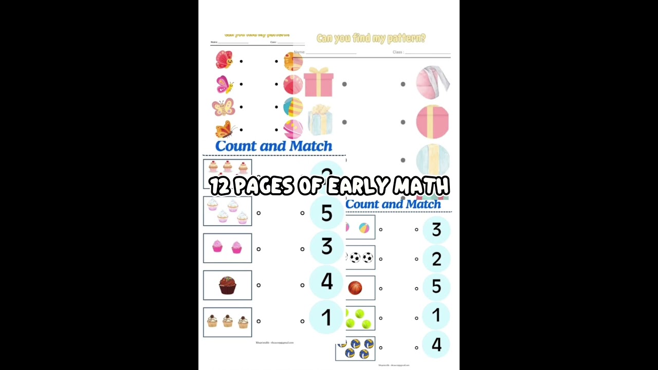 preschool worksheet 45 pages, matching and early math collection #worksheet #printable #homeschool