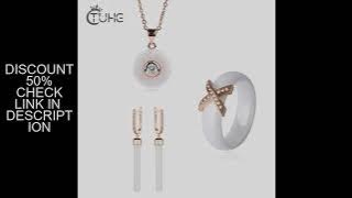 3pcs/set 585 Rose Gold Women Jewelry Set 6MM X Ceramic Ring Long White Drop Earring Cubic Zircon Nec