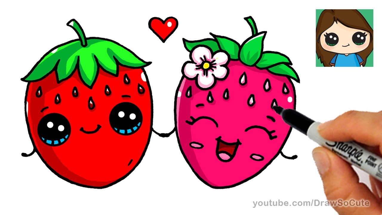 How to Draw a Strawberry Easy - Cute Fruit - YouTube.