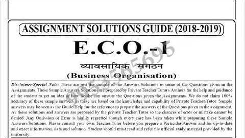 IGNOU ECO-1 solved assignment 2018-19 / Business organisation
