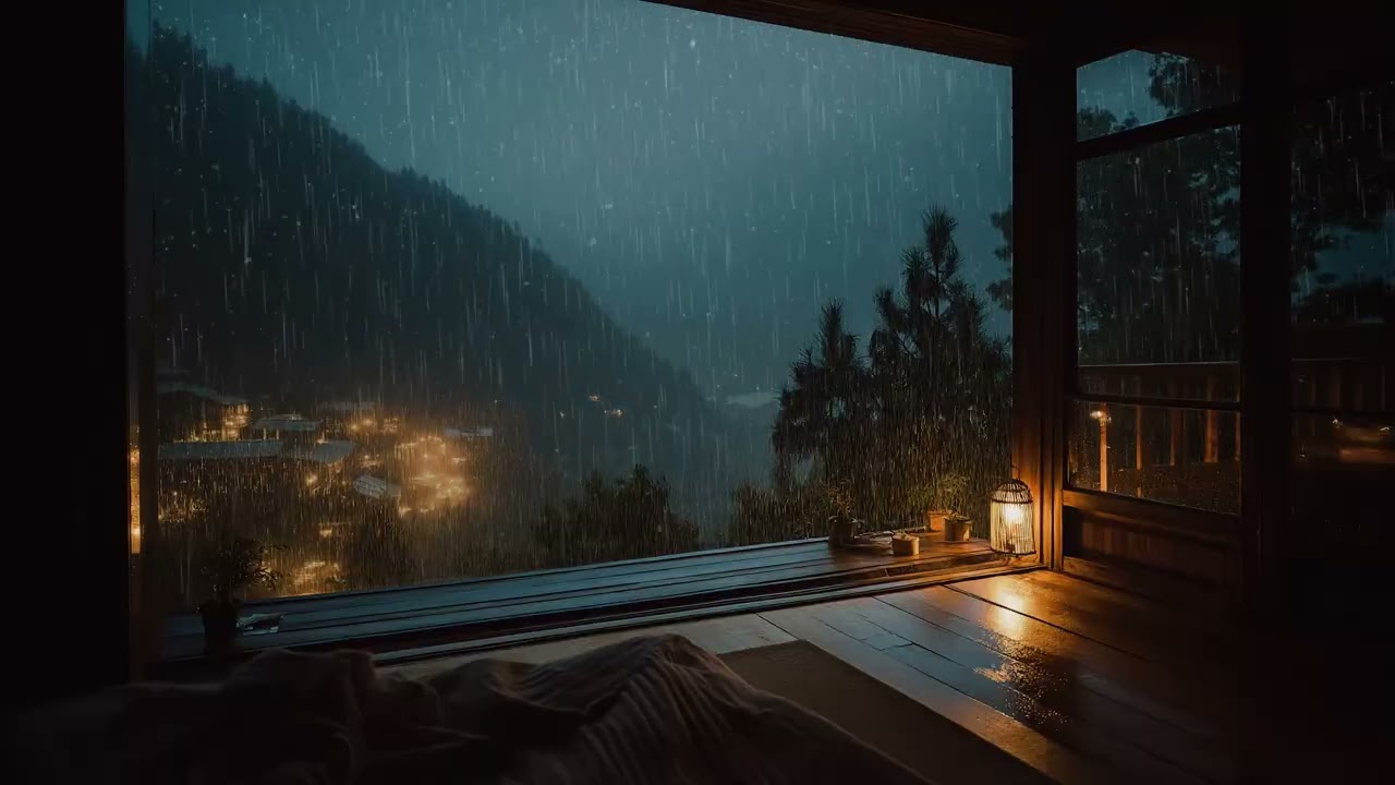 Rain and Piano Moving Through a Dark Room (No Ads) Minimal Ambience for Sleep 🌧️