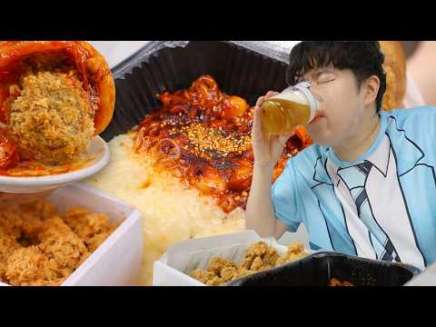 소주와 맥주를 한 번에 저격한 맵쭈볶음면치킨 먹방입니다!!