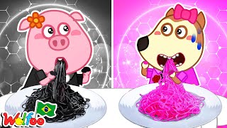 Desafio das Comidas ROSAS VS PRETAS - Wolfoo aprende escolhas alimentares saudáveis para crianças