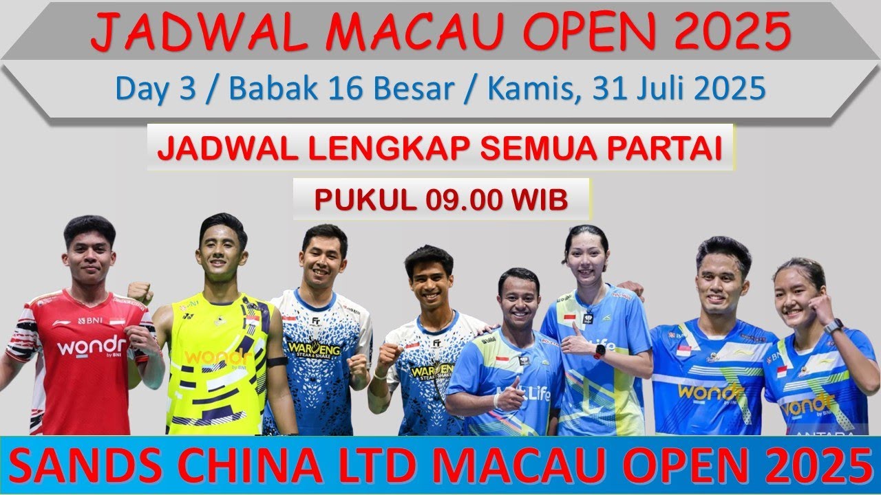 Jadwal Macau Open 2025 Hari Ini │ Day 3 / Babak 16 Besar │ 12 Wakil ...