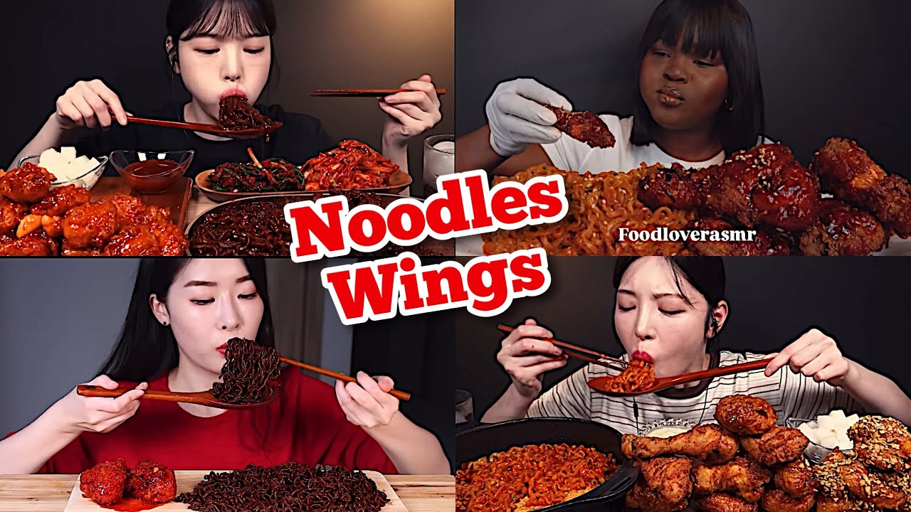 🔥 Spicy Noodles with Chicken Wings Eating ASMR 🍜🍗 #eatingasmr #foodasmr #food #chicken #noodles 