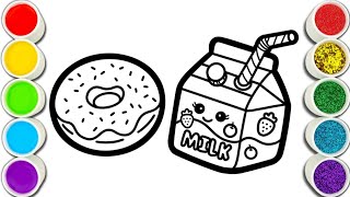 Cute Milk Boxes and Delicious Donuts Drawing, Painting, Coloring for Kids and Toddlers