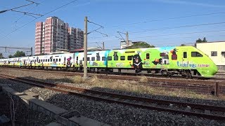 110次普悠瑪與51次莒光號在斗六車站交會(喔熊騎喚彩繪列車)