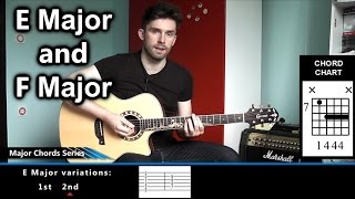 how to play e major and f major on guitar