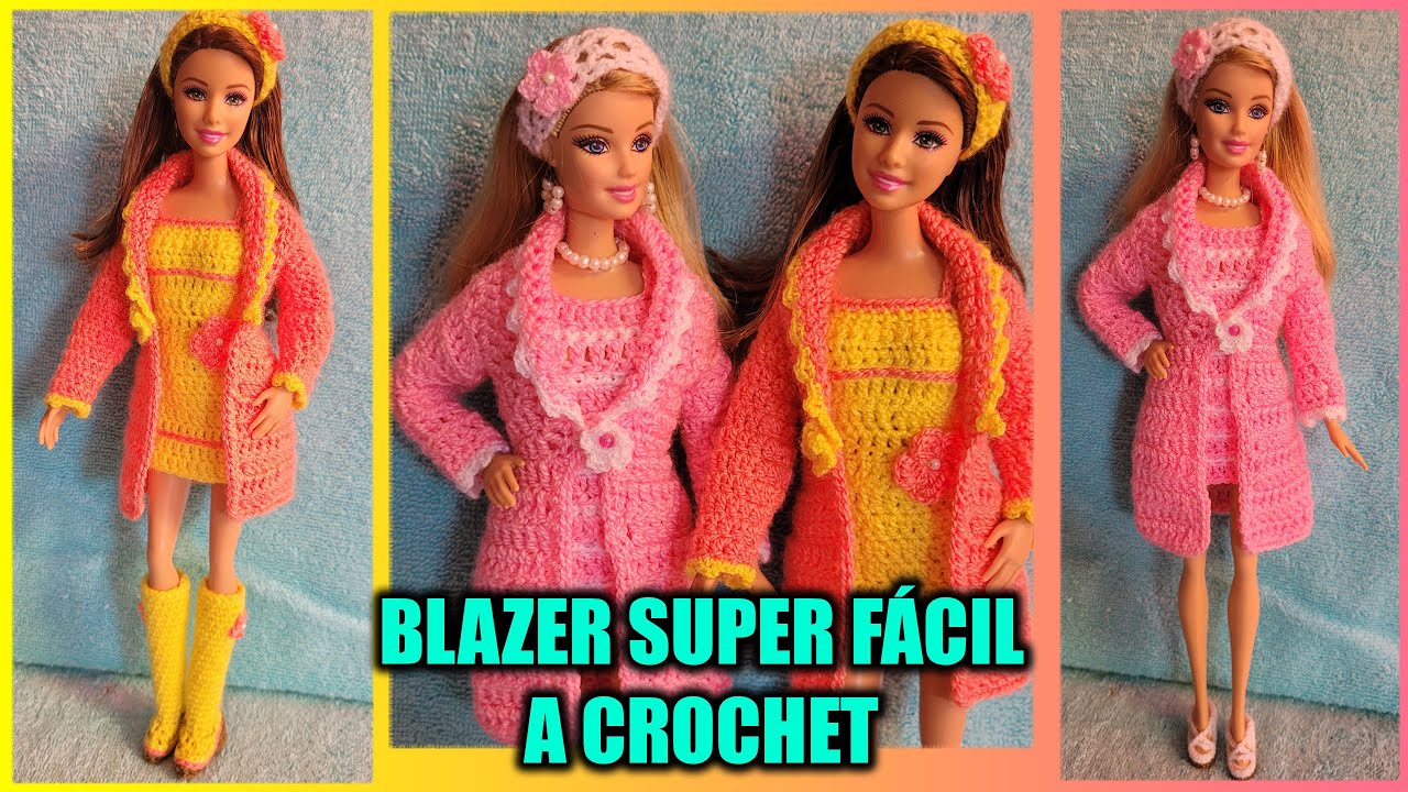 BLAZER CON CUELLO SMOKING PARA MUÑECA BARBIE TEJIDO A CROCHET(PASO A PASO)
