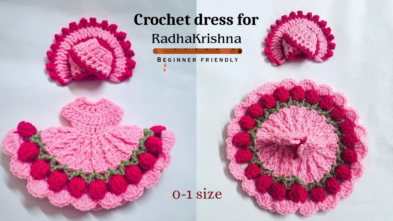 [ENG SUB ] Crochet Tulip Dress for Laddu Gopal Ji / Shri Radha Rani | Easy Poshak Design 0-1 