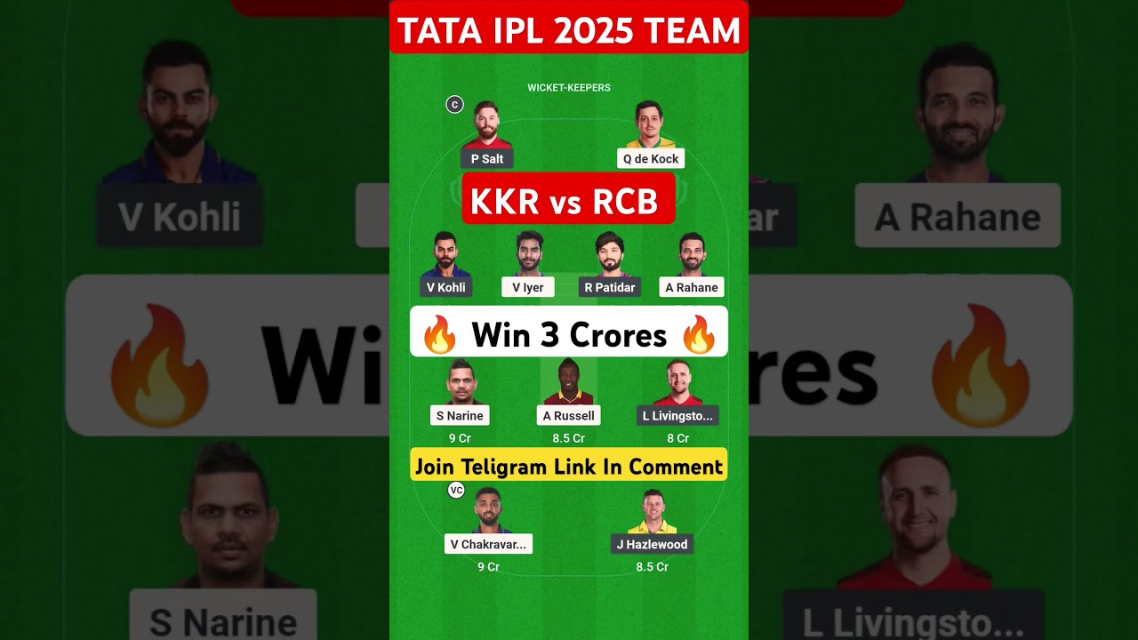 KKR vs RCB TATA IPL 2025 DREAM11 TEAM First Match | 