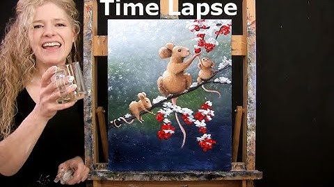 TIME LAPSE - Learn How to Paint BERRY PICKING MICE with Acrylic - Winter Animal Step by Step Lesson