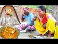 dry fish curry with potato cooking &amp; eating by santali tribe couple||rural village India