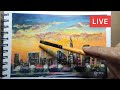 Sunset cityscape acrylic painting  gene artartwork arte