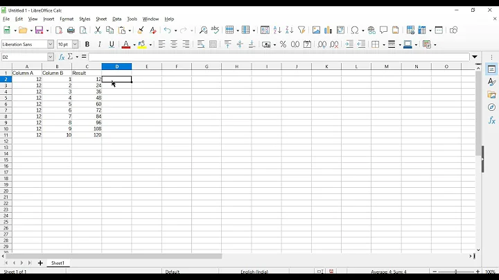 Formula for Multiplication of two numbers and sequence in Libre Office