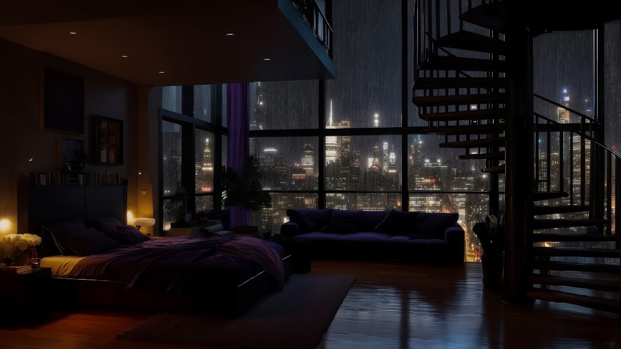 Rainy Night Luxury Bedroom 🌧️ City View Sounds for Deep Sleep and Calm