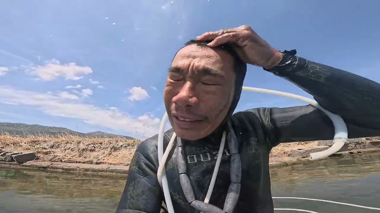 đang hái rong bị quấn ống hơi rất nguy hiểm