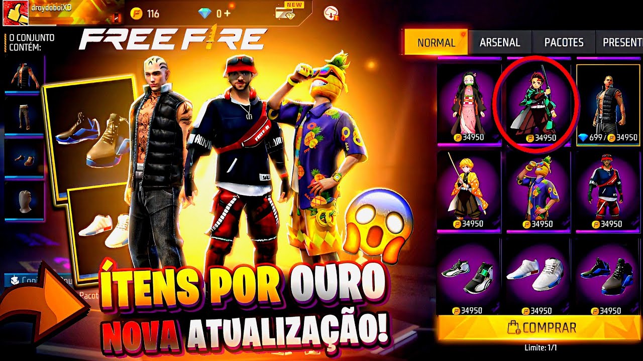 URGENTE!! ITENS DA LOJA MISTERIOSA DEMON SLAYER, TÊNIS ANGELICAL, SOMBRA  ROXA - NOVIDADES FREE FIRE 